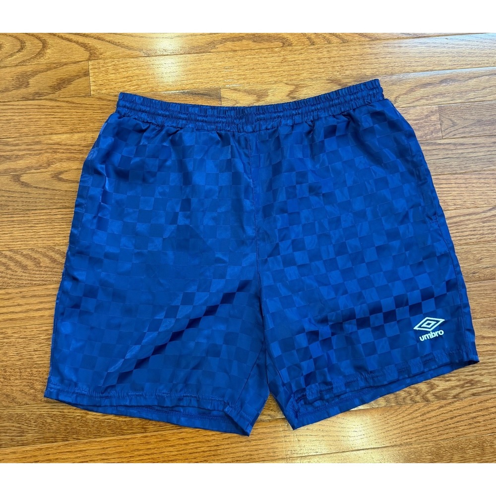 Umbro Athletic Shorts Mens Large 7" Blue Dazzle Silky Shimmer Elastic Waist Y2K